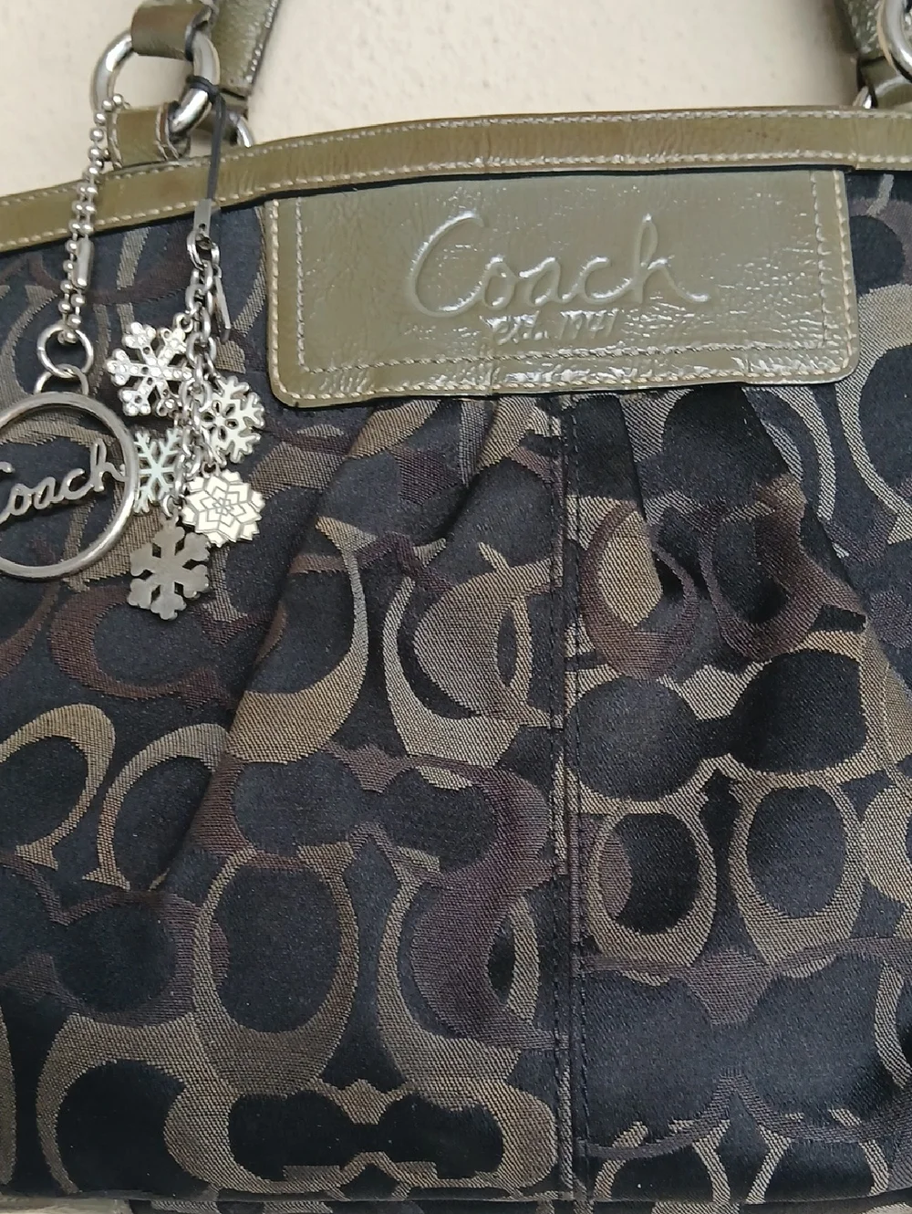 COACH Gallery Tote F13762 Signature Optic Jacquard Shoulder Bag Olive